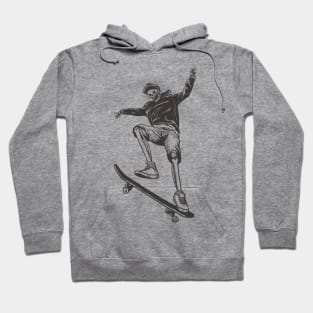 Skateboard Skeleton Linocut. hoodie and Hoodie
